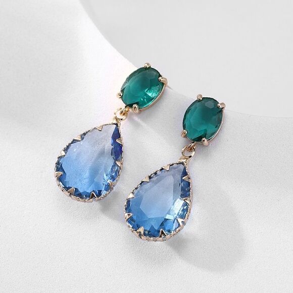 Gemstone Drop Earrings Blue Gree Fashion - Picture 3 of 5